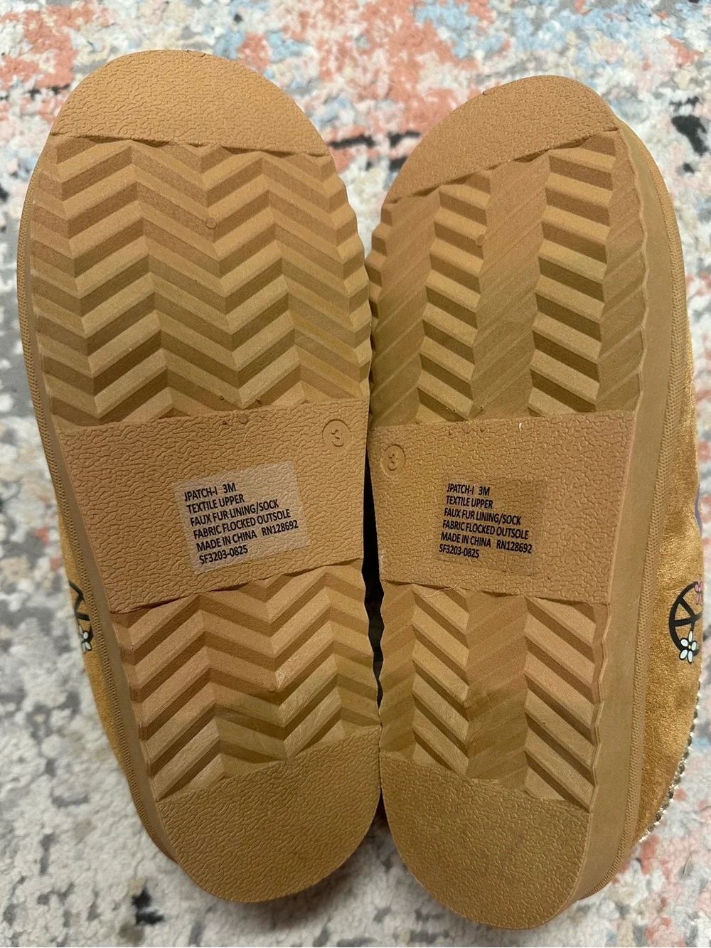 Steve Madden Tan Suede Graphic Patch Clog Mules
